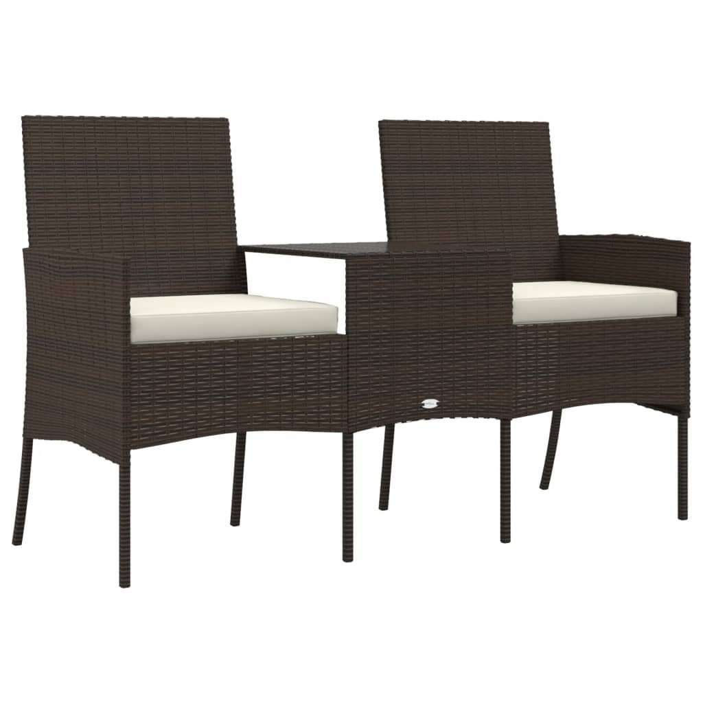 vidaXL Loungesofa 2-Sitzer Gartensofa mit Teetisch Poly Rattan Braun, 1 Teile