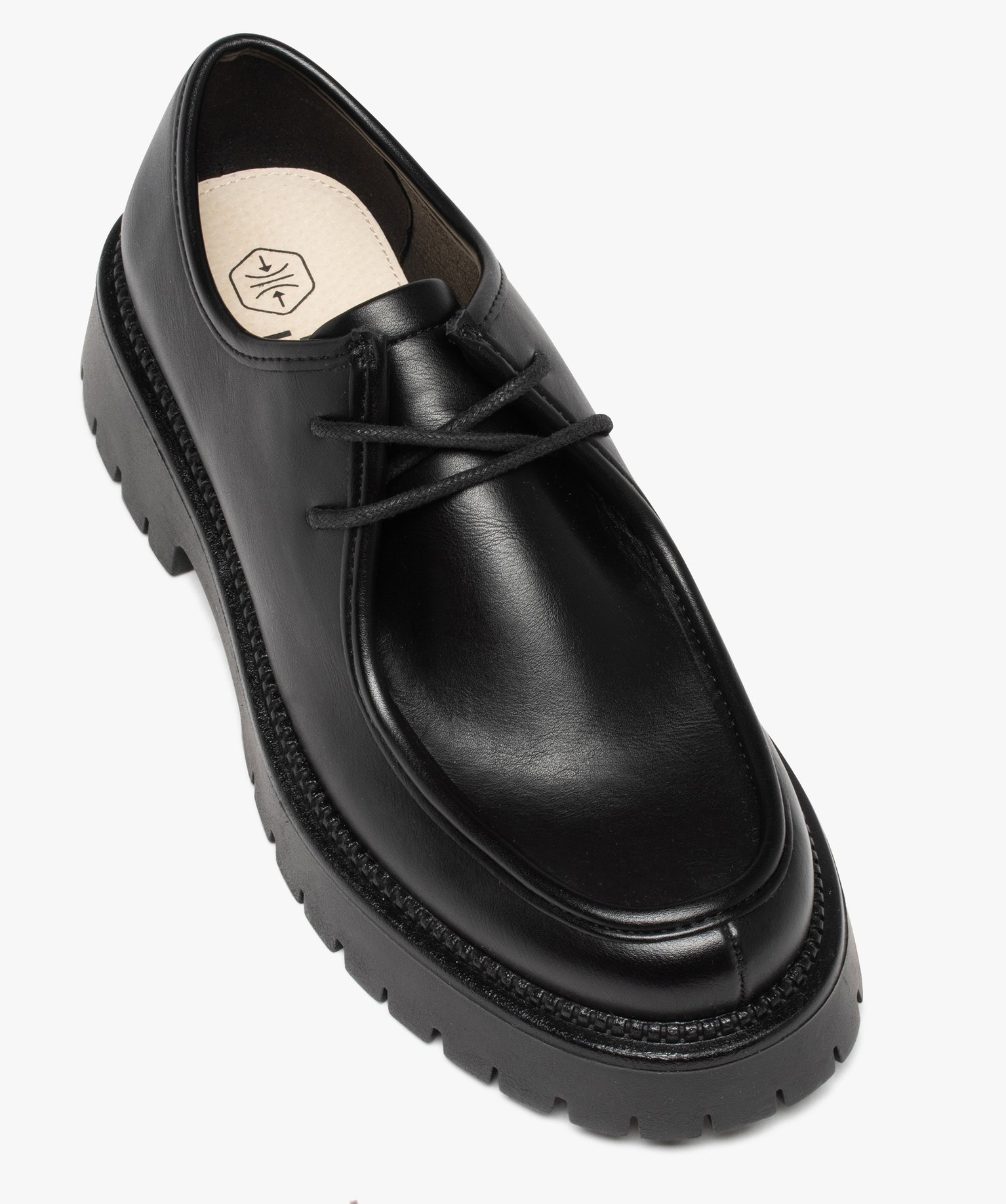 Derbies femme unis à semelle épaisse et crantée noir | GEMO
