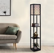 HOMCOM Stehleuchte mit Regalen E27 bis 40W für Wohn-/Schlafzimmer 26 x 26 x 160 cm Holz Schwarz