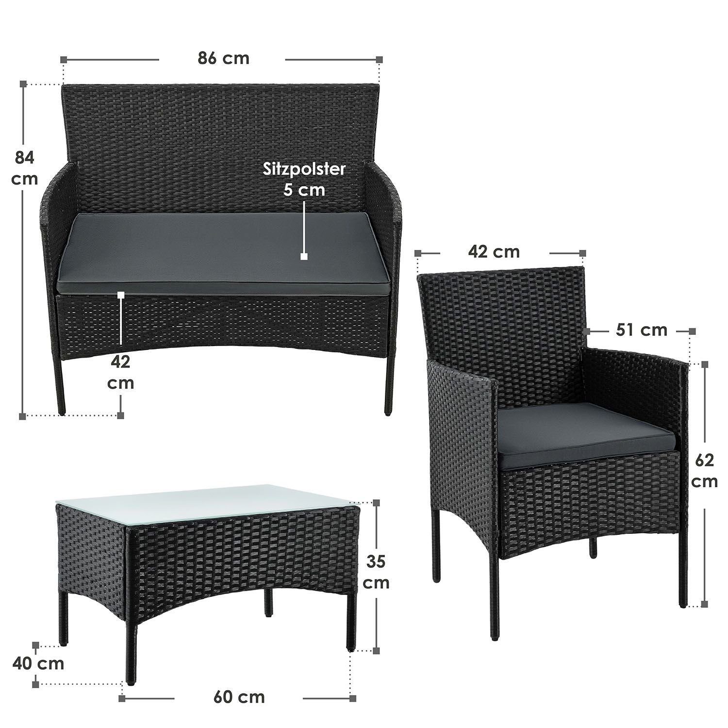 Juskys Gartenlounge-Set Fort Myers, wetterfeste Polyrattan Sitzgruppe für 4 Personen