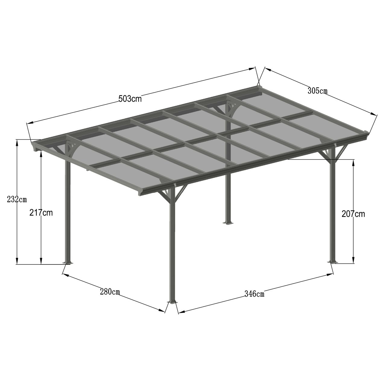 Powertec Garden Design Carport, Autoüberdachung Garage Unterstand - Anthrazit ca. 503 x 305 x 232/217cm