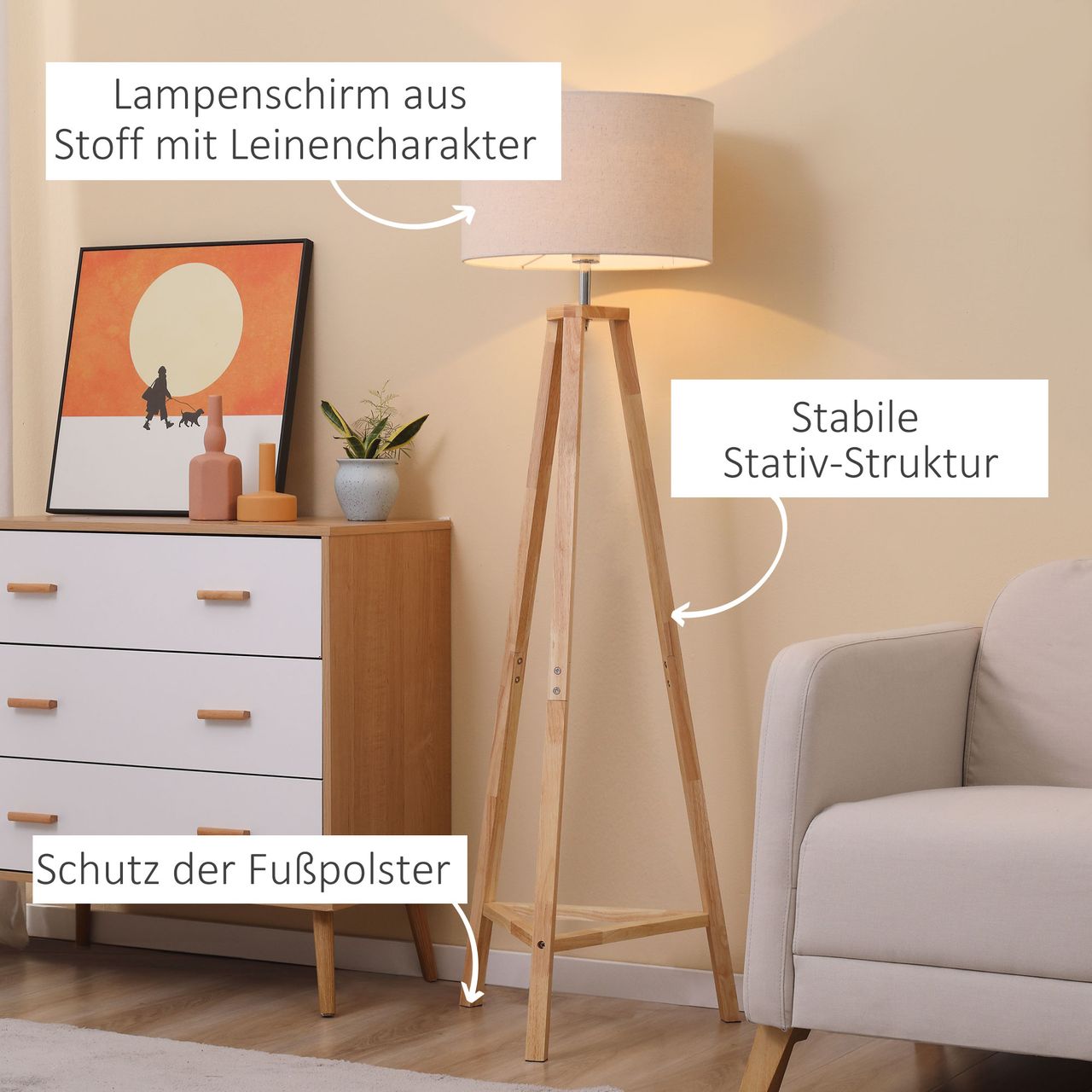 HOMCOM Stehlampe für Wohnzimmer Schlafzimmer Büro Gold/Weiß E27 Sockel