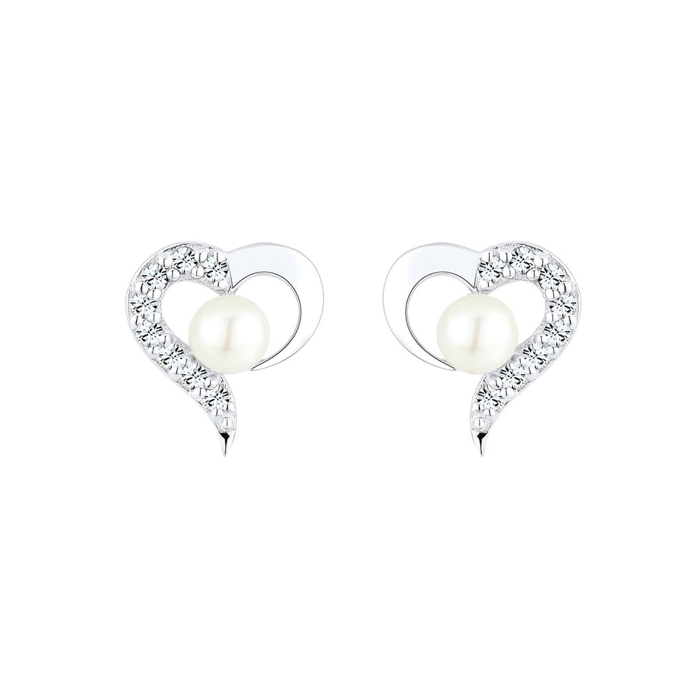Elli Elli Boucles d'Oreilles Femme Perles d'Eau Douce en Forme de Coeur avec Cristaux  Boucles d'oreilles