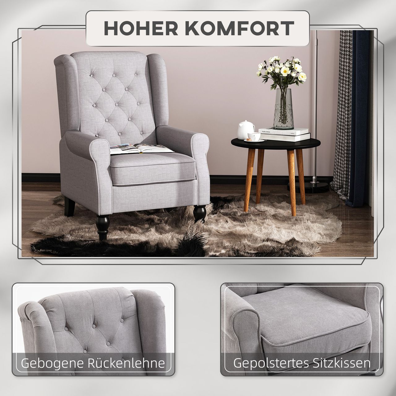HOMCOM Einzelsofa Relaxsessel Einzelstuhl mit Tufting Polyester 2 Farben