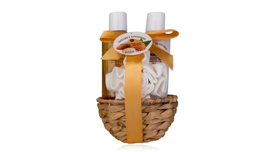 Nature's Goodness Mandel Geschenksset in Körbchen Body Lotion & Shower Gel
