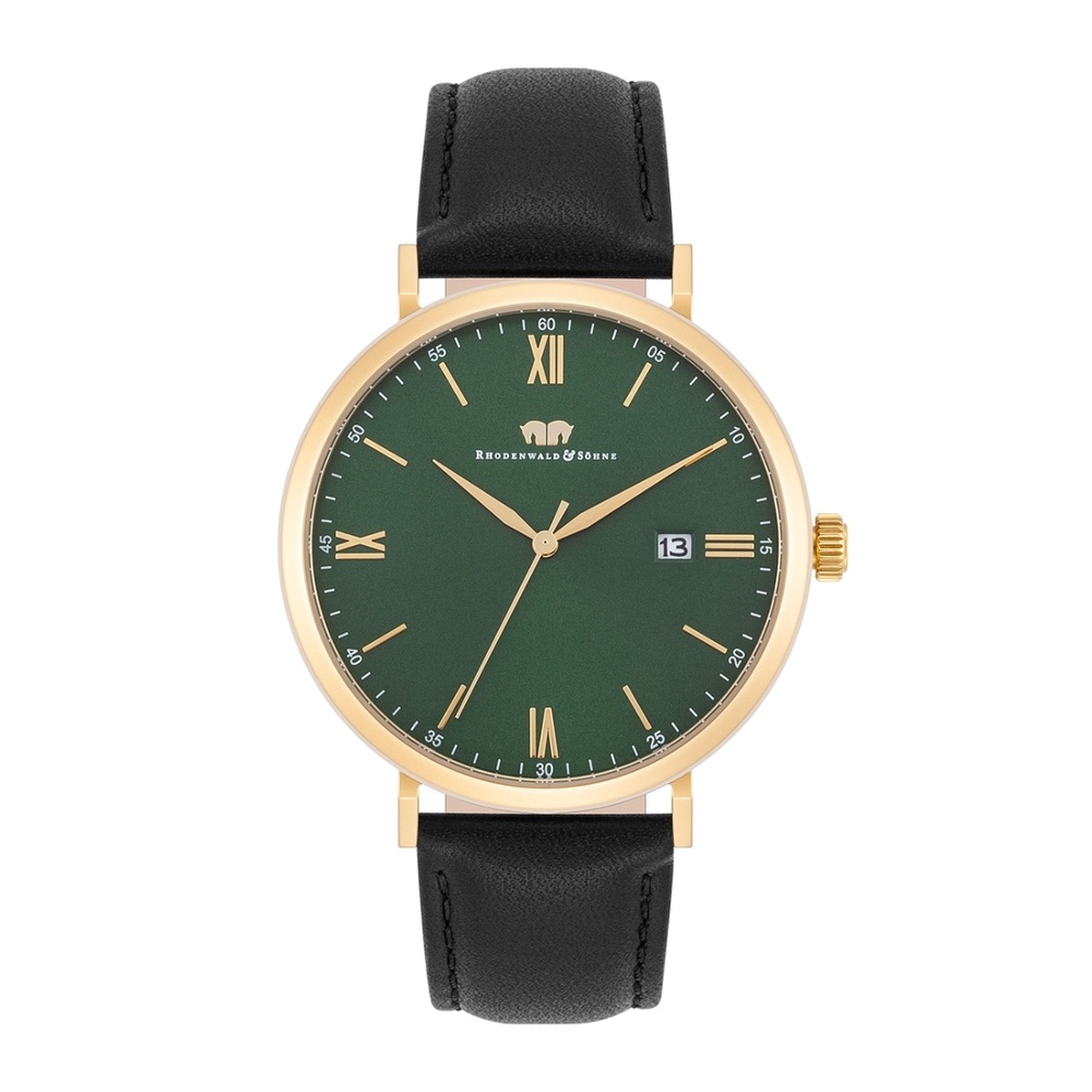 Rhodenwald & Söhne Montre à quartz Adelsmann Or jaune Cuir véritable en Noir Montre