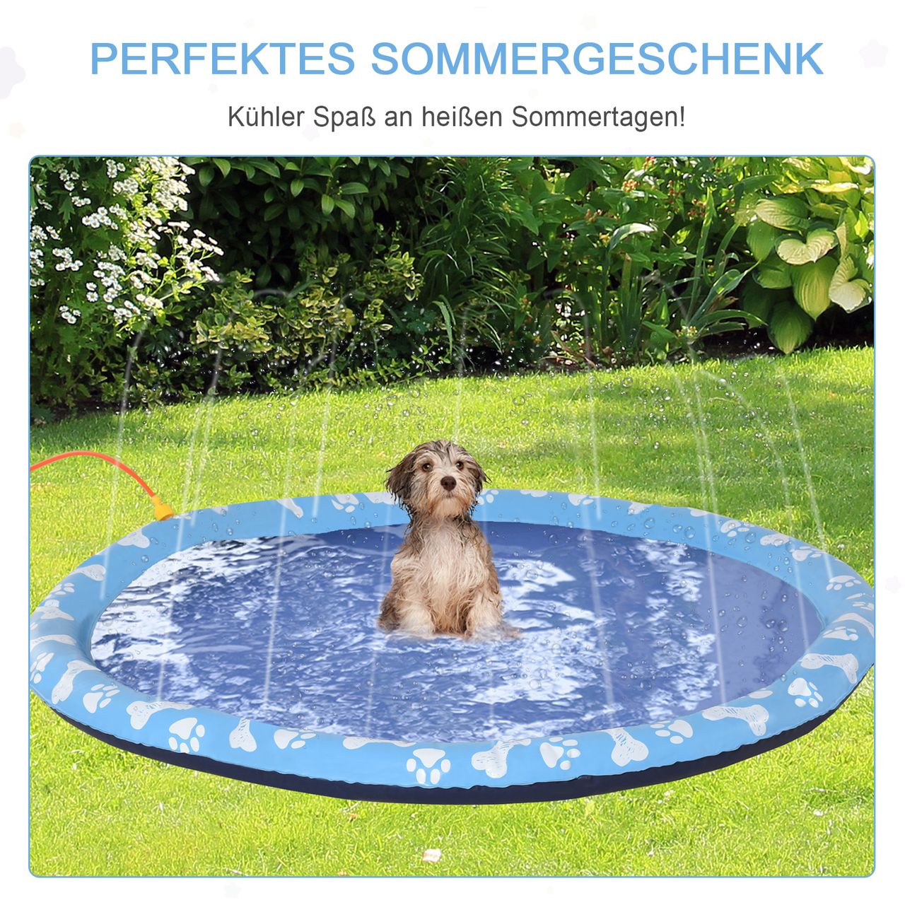 PawHut 150 cm Splash Sprinkler Pad für Hunde Spritz Anti-Rutsch Outdoor PVC