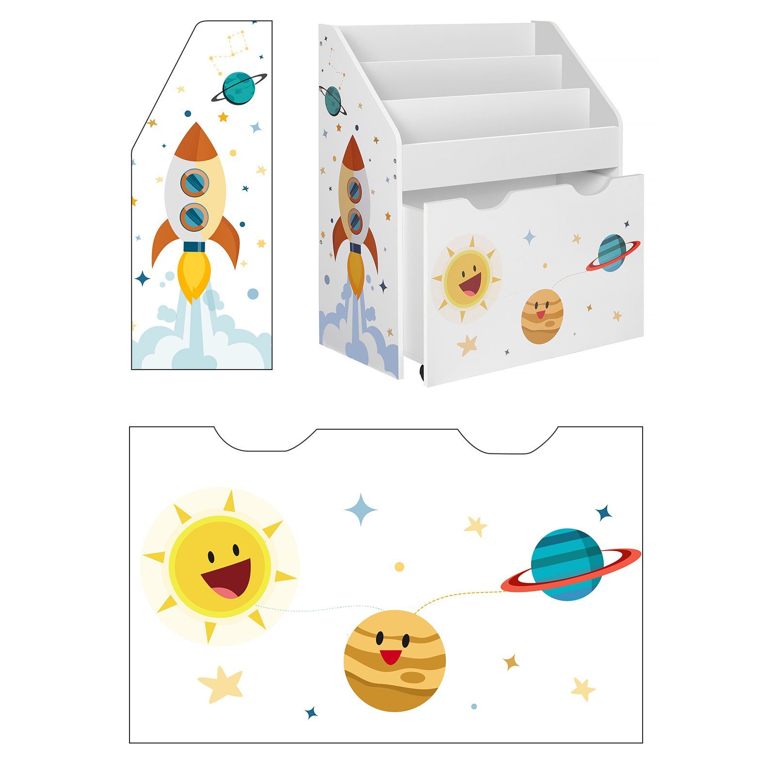 SONGMICS Spielzeugtruhe, Kinderzimmerregal mit 3 Fächern und Spielzeugkiste