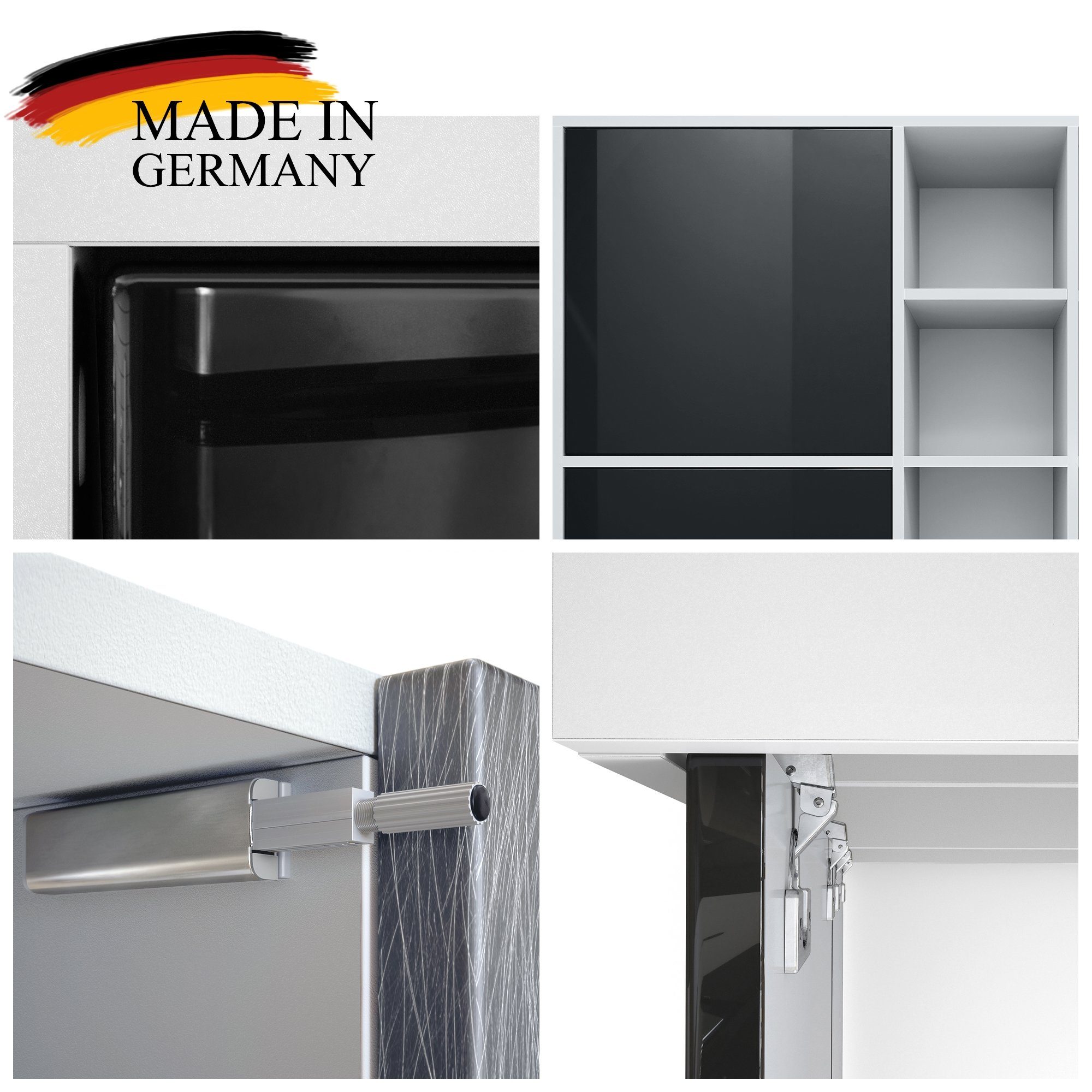 Vladon Highboard Cuba (Anrichte, mit 2 Türen und 4 offene Fächer), Schwarz matt/Eiche Natur (79 x 105,5 x 35,5 cm)