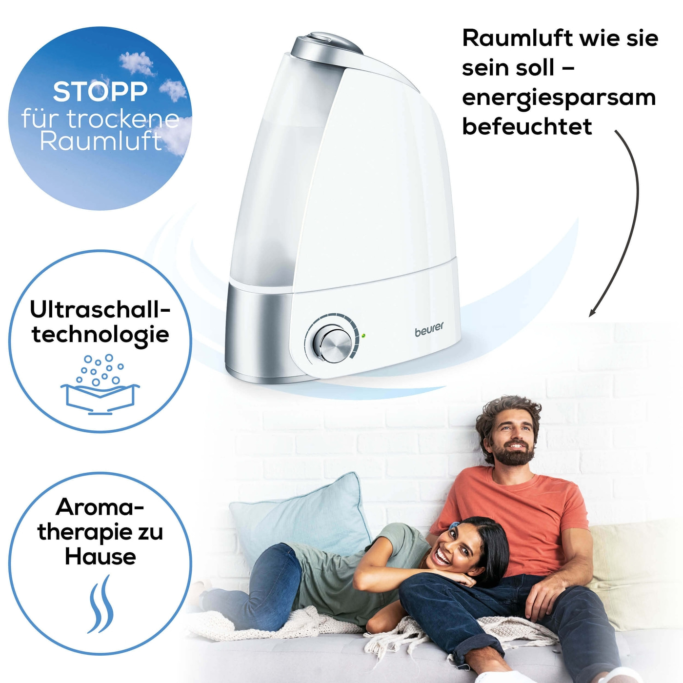 Beurer Luftbefeuchter LB 44-Stufenloser Luftbefeuchter mit abnehmbarem 2,8 l Wassertank bis 25 m²
