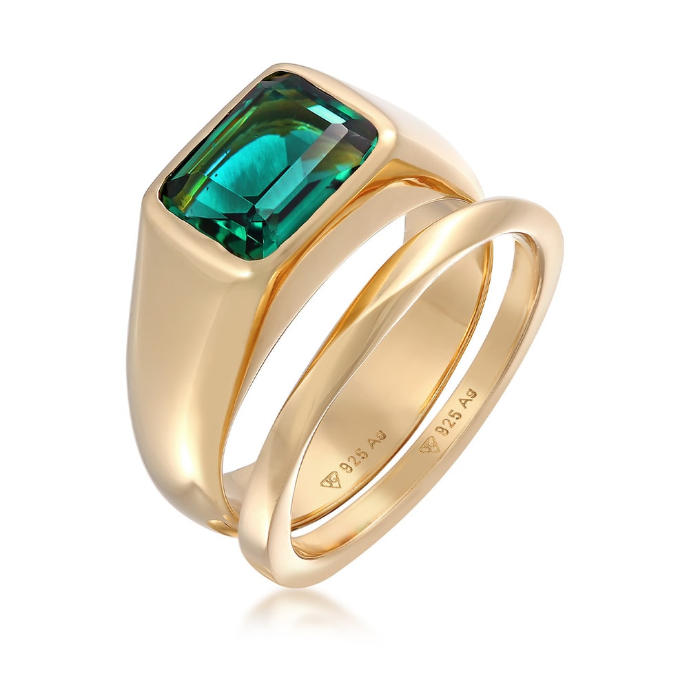 Elli PREMIUM Elli PREMIUM Bague Femmes Sceau classique Set de 2 avec pierre précieuse de quart Bague
