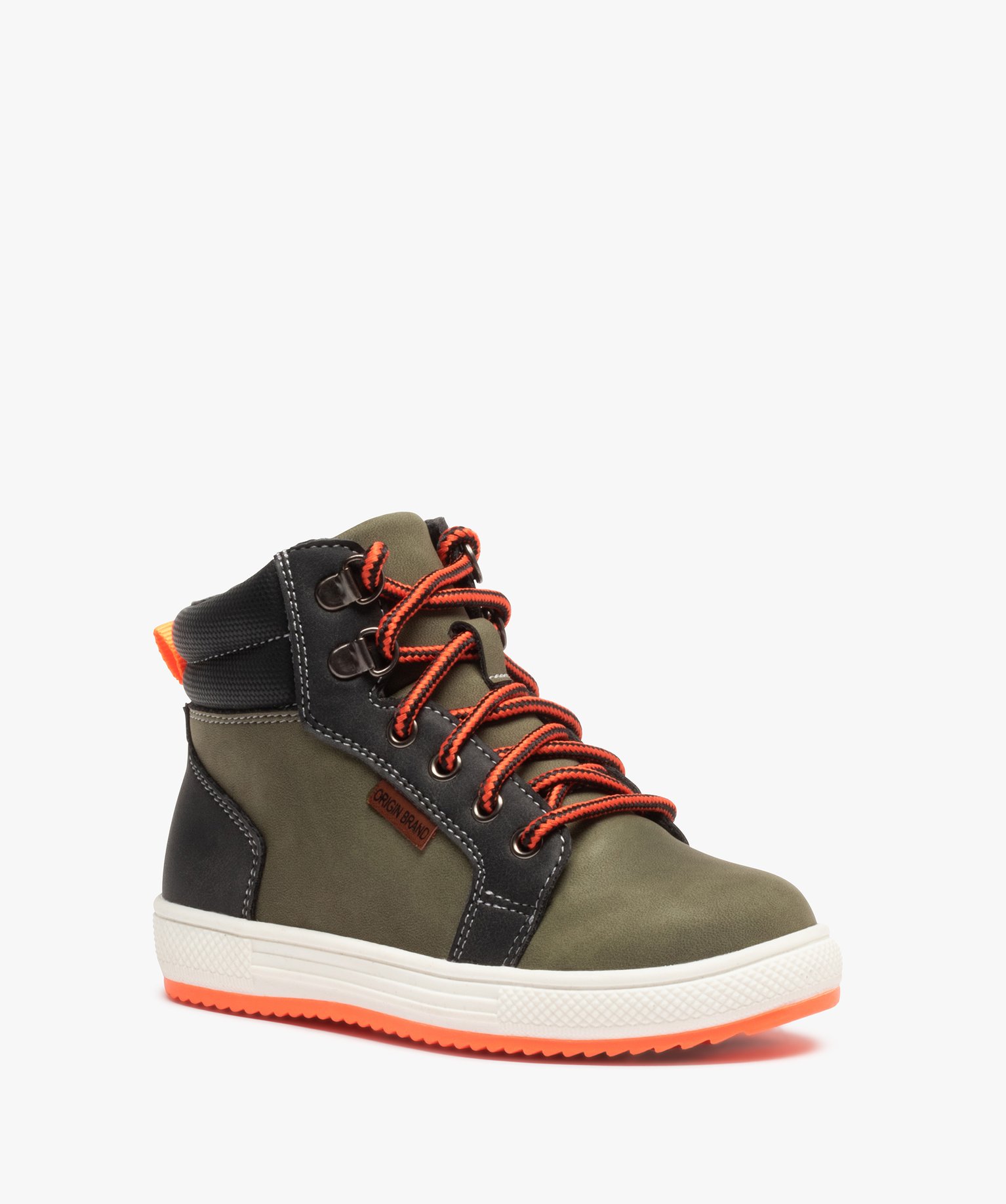 Boots fourrées Garçon à lacets bicolores et zip kaki | GEMO