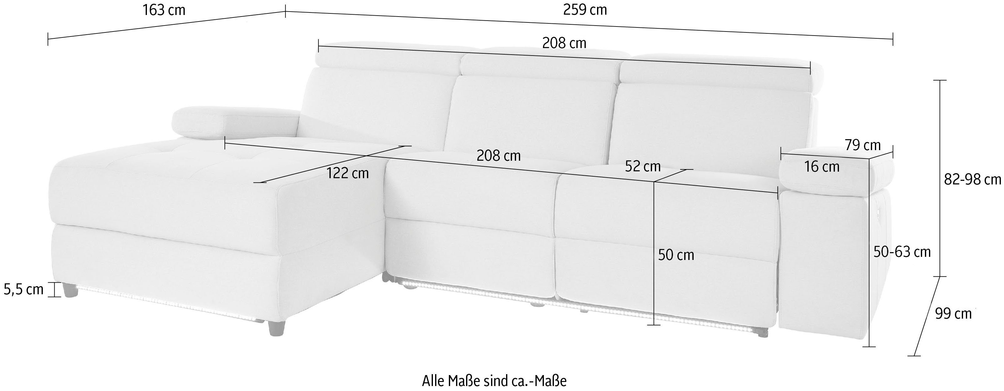 Places of Style Ecksofa Kilado, mit Relaxfunktion, verstellbarer Armlehne, Kopfteilverstellung