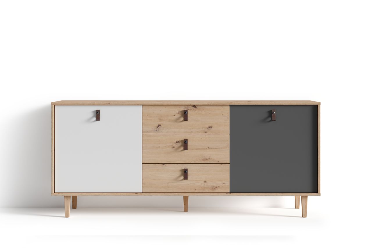 byLiving BILL Sideboard, Breite 180 cm, Eiche-Optik, matt weiß anthrazit