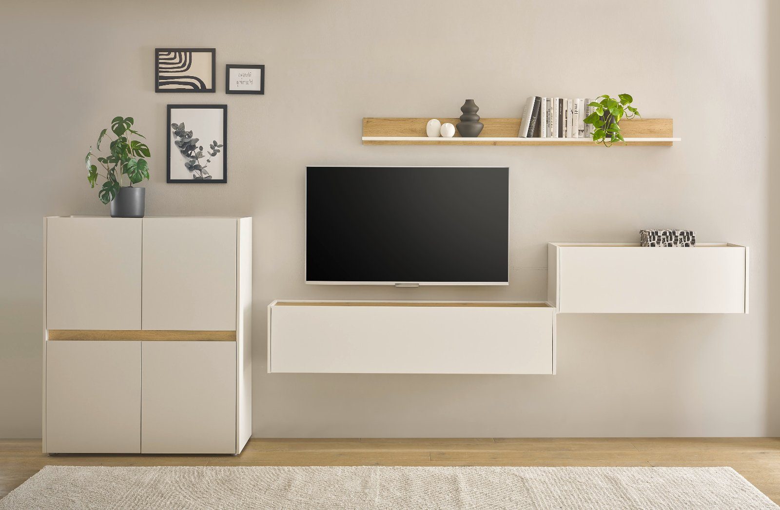 Furn.Design Wohnwand Center, (Wohnzimmer Set in weiß mit Wotan Eiche, 4-teilig, Breite 370 cm), integrierter Sekretär