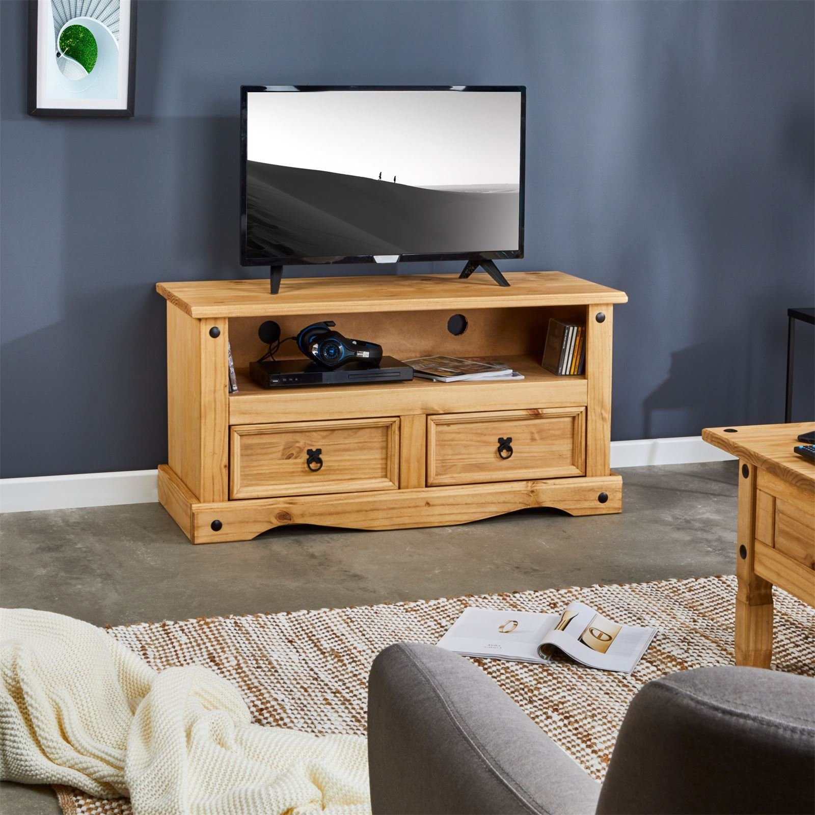 CARO-Möbel Lowboard SALSA, TV Lowboard im Mexico-Stil Fernsehtisch Mexiko Möbel Kiefer massiv 2 S