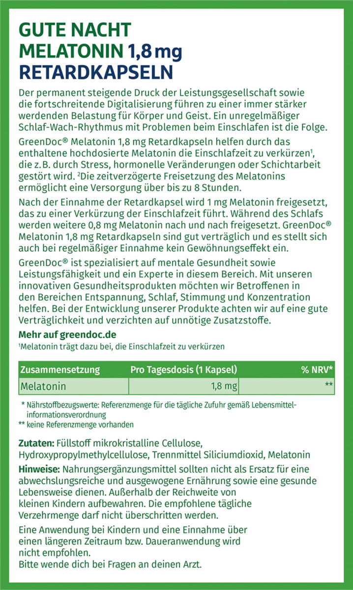 Melatonin 1,8mg Retardkapseln 30 St, 9,6 g