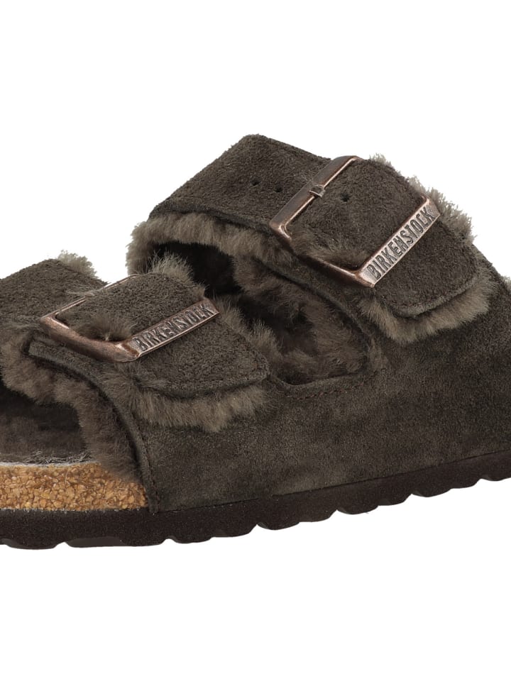 Birkenstock Sandale Arizona Veloursleder Lammfell schmal in dunkelbraun günstig kaufen 40