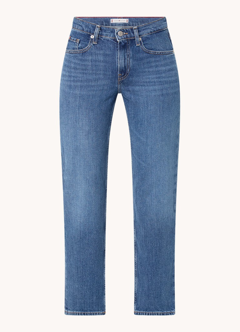 Calça jeans Tommy Hilfiger de cintura alta e perna reta com lavagem média.