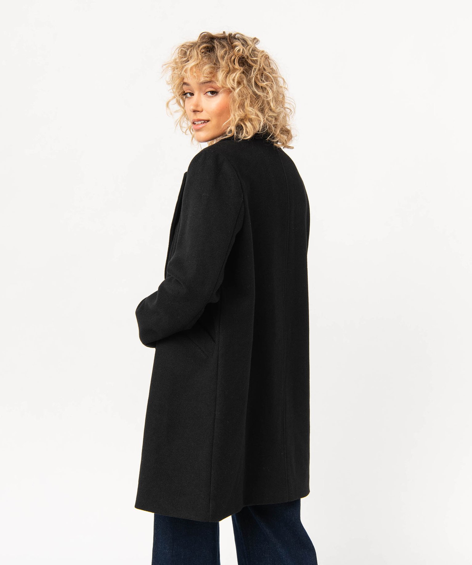 Manteau long à col tailleur femme noir | GEMO