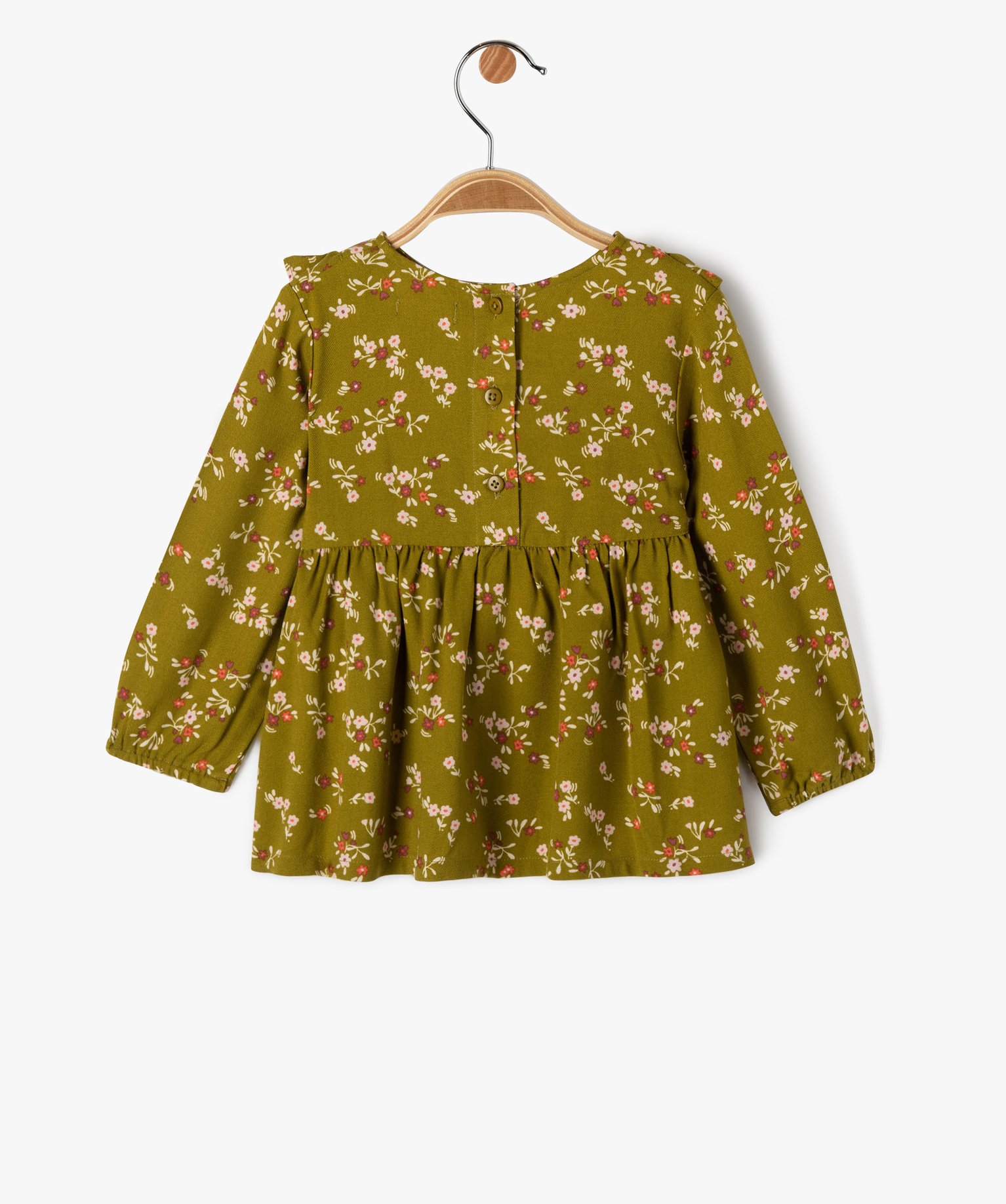 Blouse bébé fille imprimée avec volants sur le haut du buste vert | GEMO