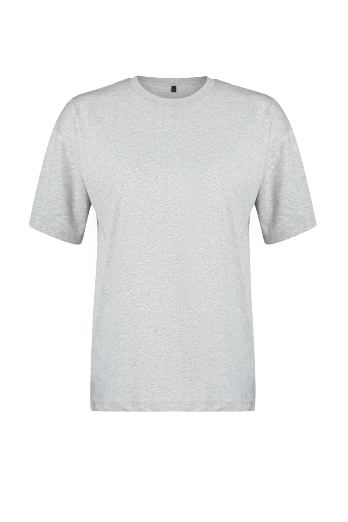 Trendyol Collection  Grau meliertes Boyfriend-T-Shirt mit Rundhalsausschnitt – 100 % Baumwolle, weite Passform TWOSS20TS0134