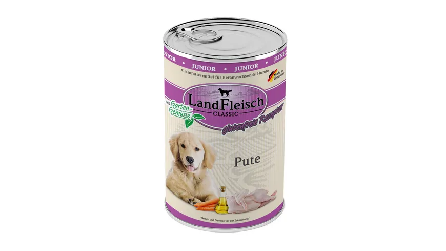 LandFleisch Classic Junior Hundenassfutter Pute mit Gartengemüse 400 g