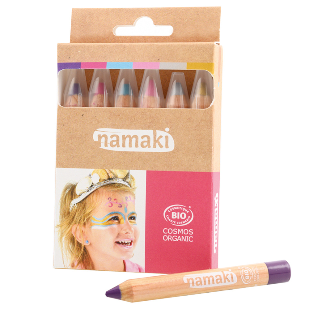 namaki Kit 6 crayons Mondes enchantés  (or/arg/rose/turq/violet/fuchsia) Maquillage de déguisement