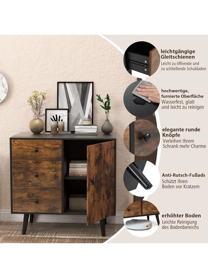 COSTWAY Kommode mit 3 Schubladen 73x40x77cm in Braun günstig kaufen onesize