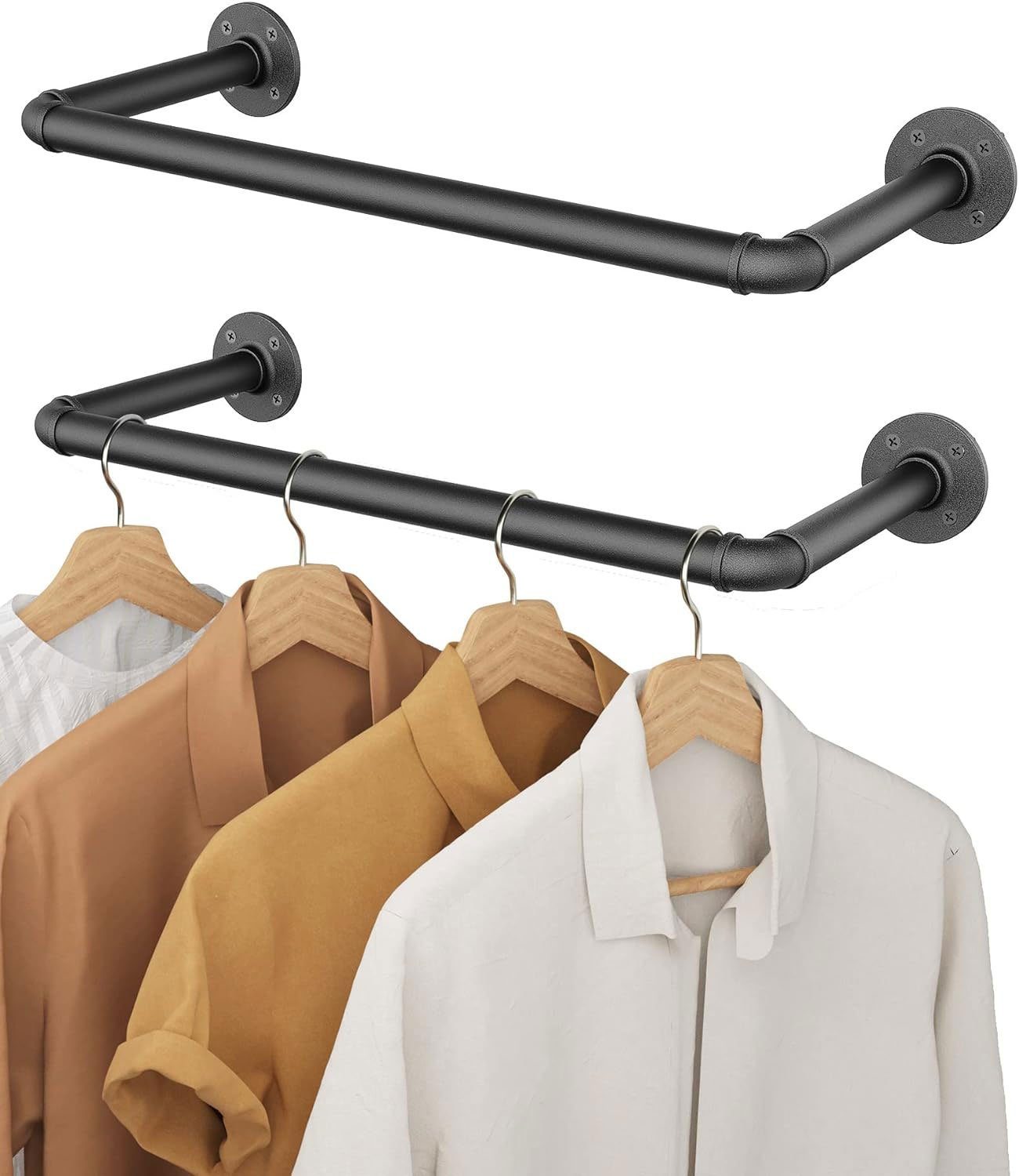 Sarfly Wäscheständer Industrierohr Kleiderstange,49 cm Kleiderstangen wandmontage, Abnehmbare Retro- Garderobenstangen aus Metall