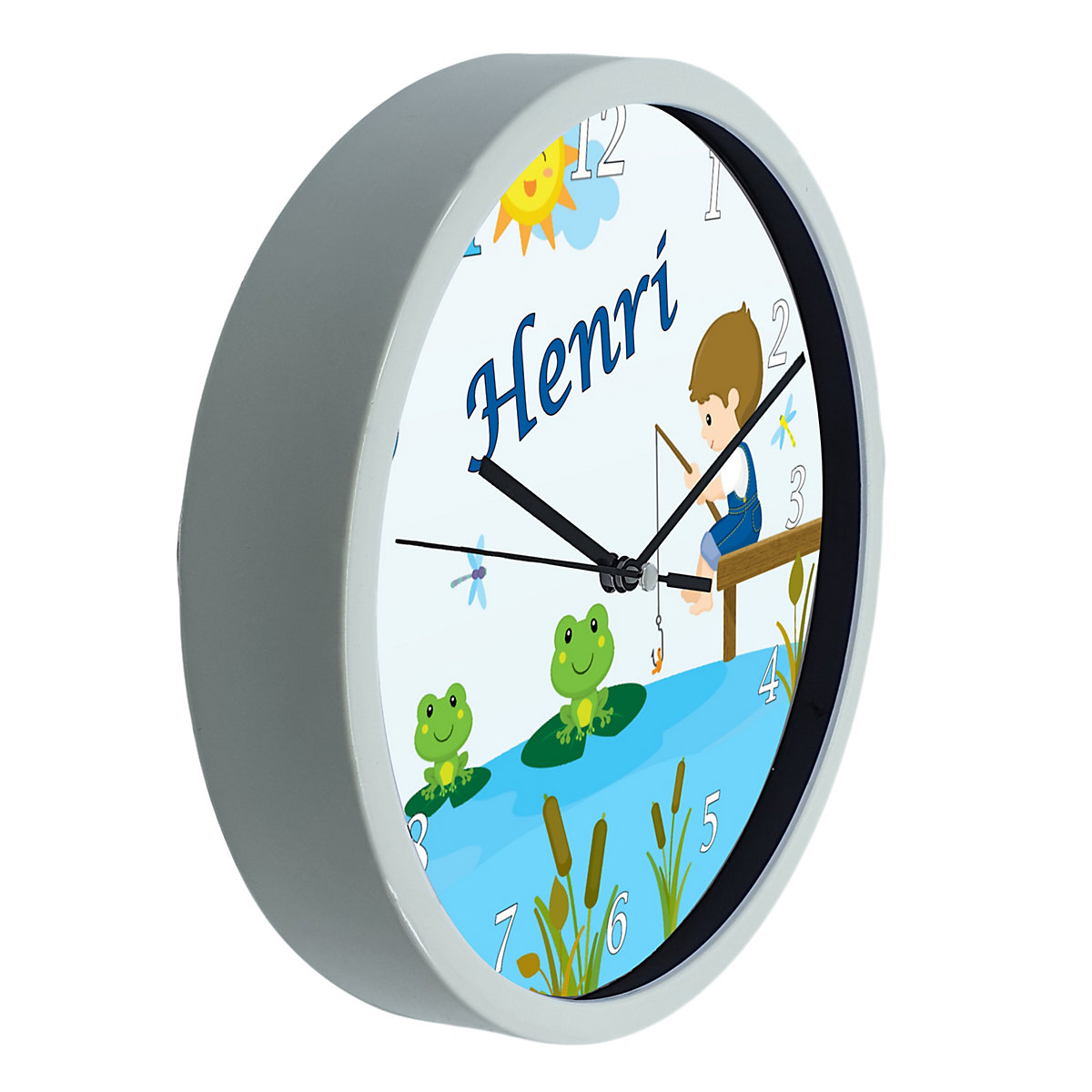Kinder Wanduhr personalisiert mit Name Froschteich