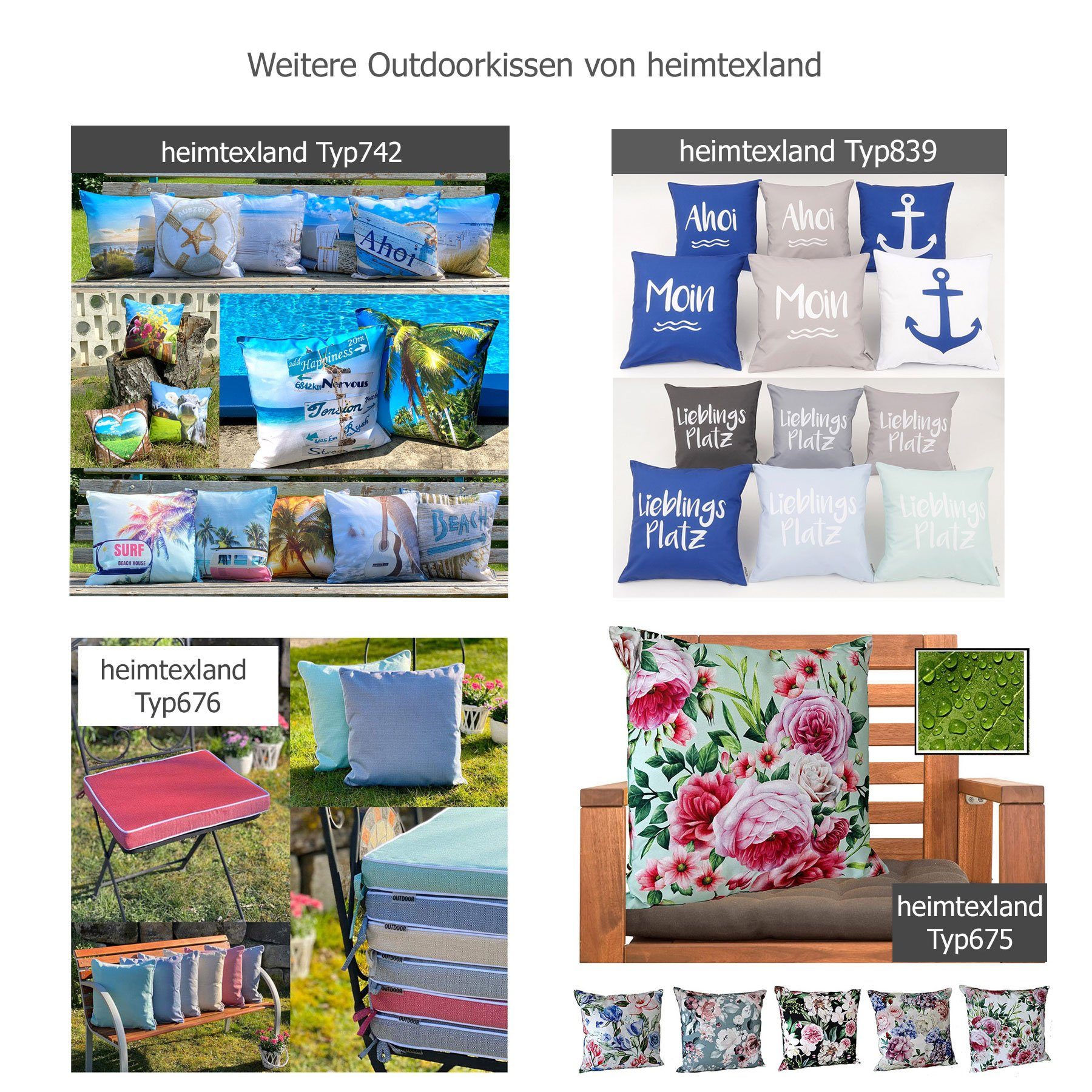 heimtexland Dekokissen Outdoorkissen Garten Deko Outdoor Kissen gefüllt, schmutz- und wasserabweisend