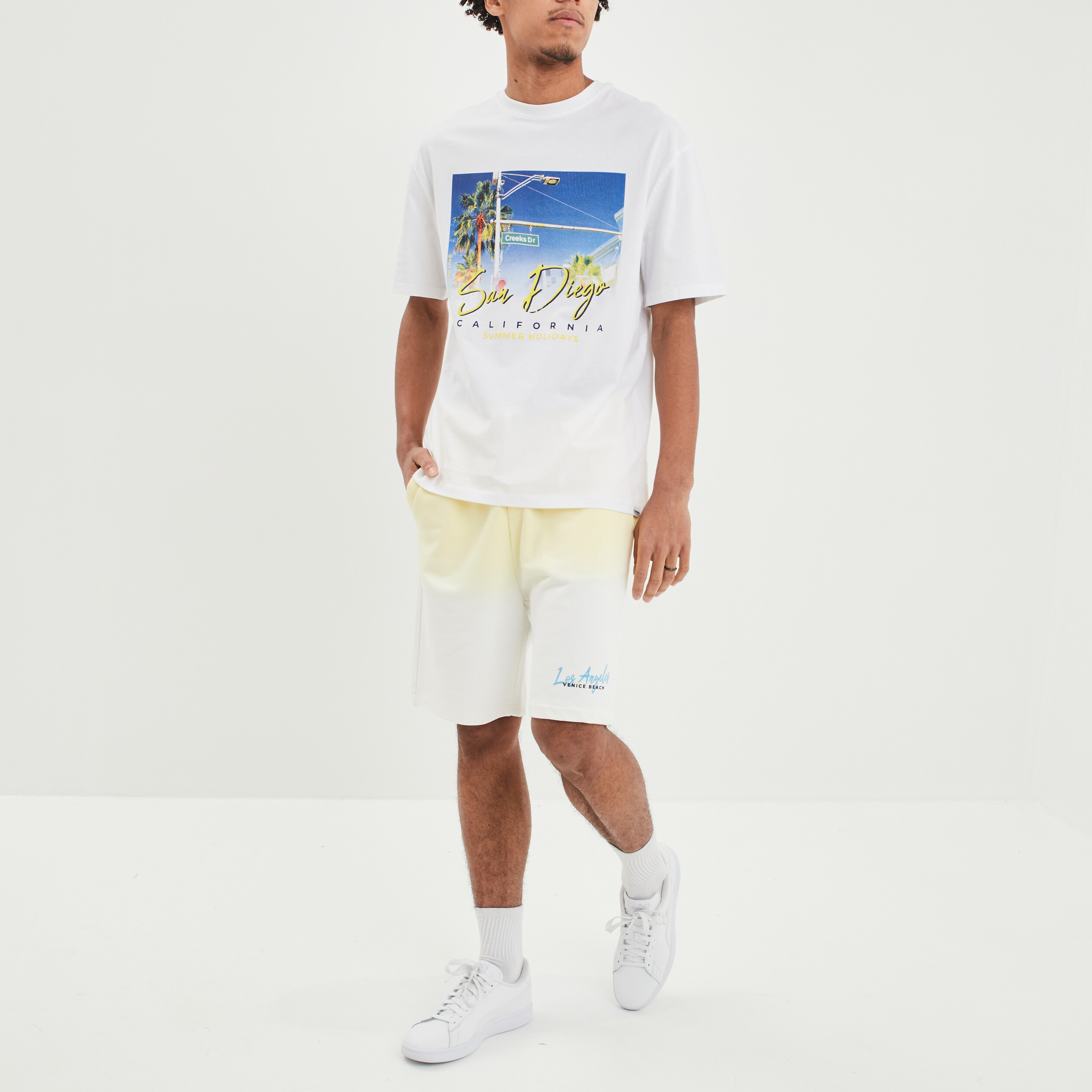 Jogging-Short avec cordon blanc homme | La Halle