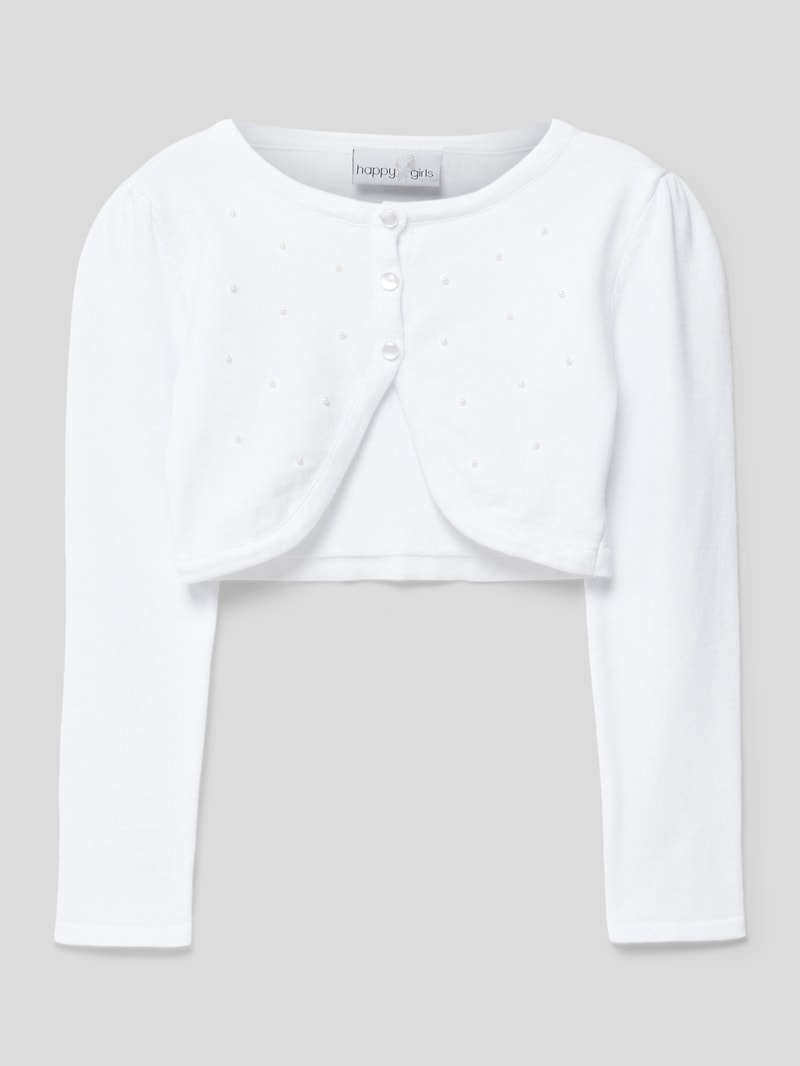 Cropped Strickjacke mit Zierperlenbesatz in offwhite