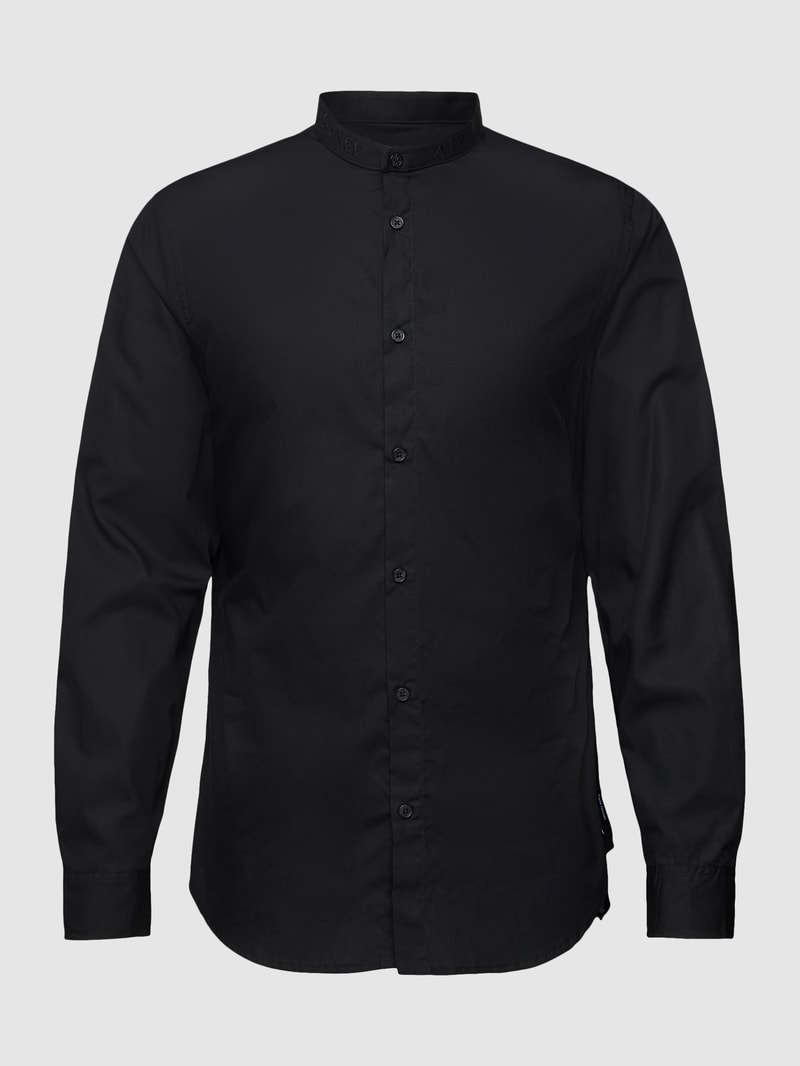 Regular Fit Freizeithemd mit Stehkragen in schwarz