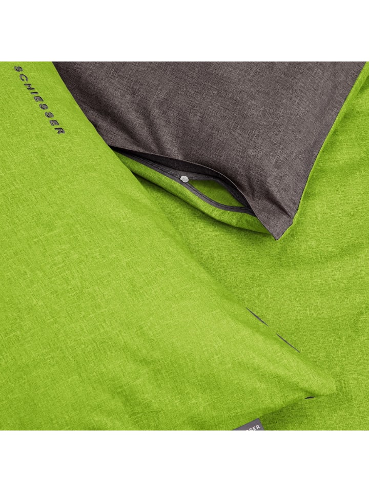Schiesser 2er-Set: Renforcé-Kissenhüllen in Grün-Dunkelgrau günstig kaufen 40 x 80 cm