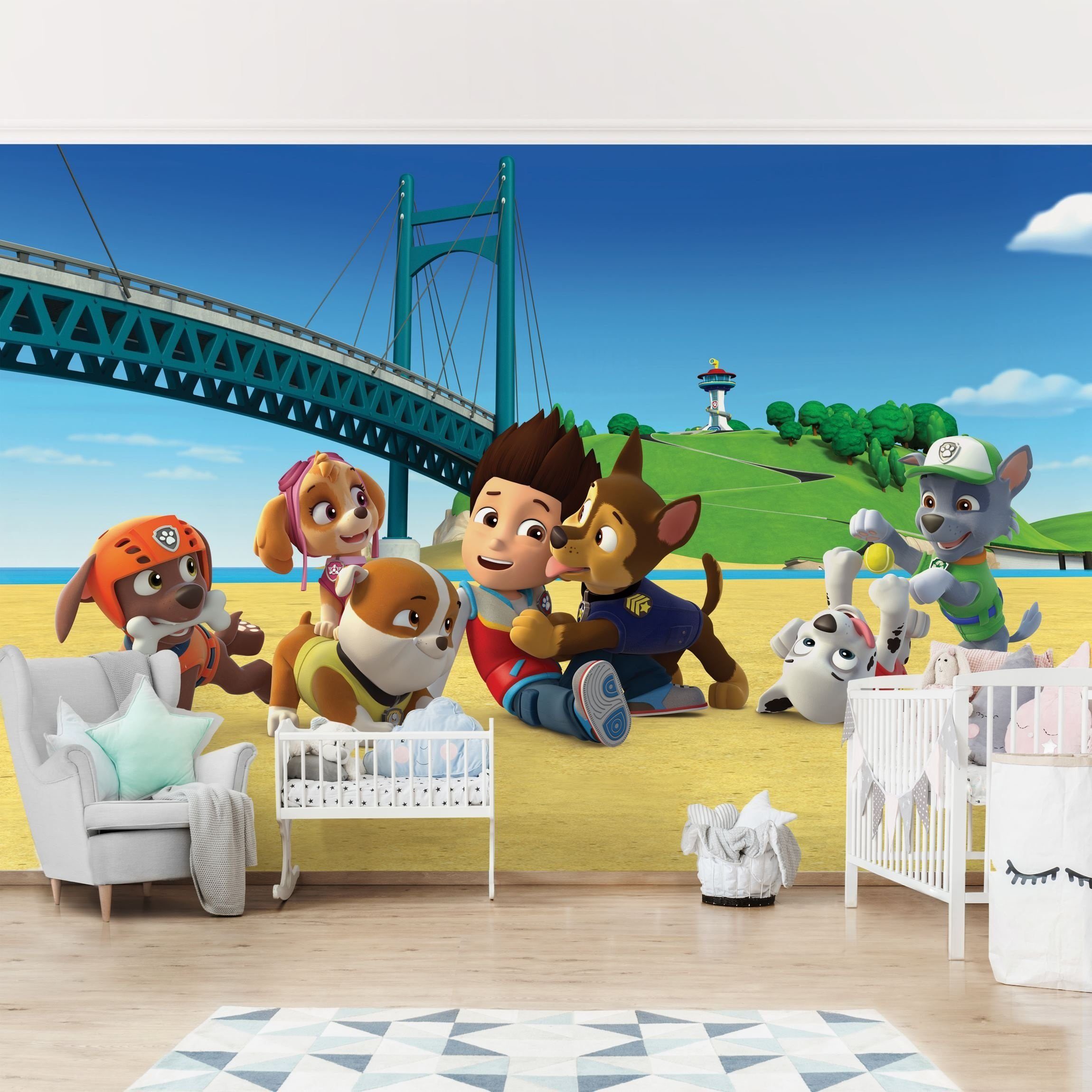 Bilderdepot24 Kindertapete Kinderzimmer PAW Patrol Zentrale Hunde Brücke Wanddeko Chase Marshall, Glatt, Matt, (Inklusive Gratis-Kleister oder selbstklebend), Mädchenzimmer Jungenzimmer Babyzimmer Bildtapete Fototapete Wandtapete