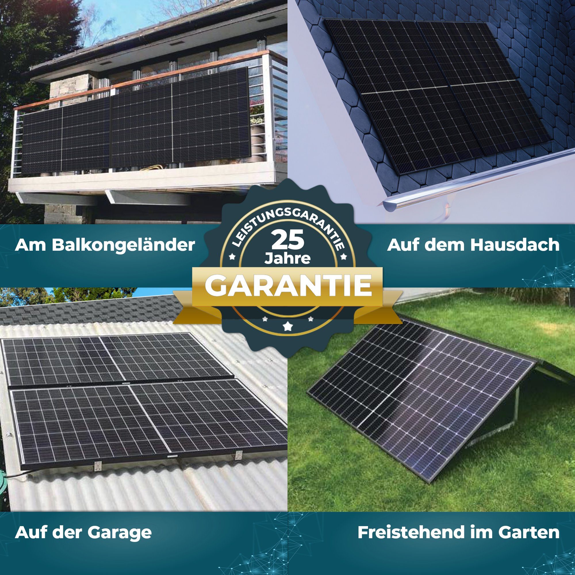 VESKA Solaranlage Balkonkraftwerk 1660 / 1600 Watt Photovoltaik Mini-PV Anlage, 1600,00 W, (Komplettset, Schwarz WIFI), PERC Technologie, Antireflexbeschichtung
