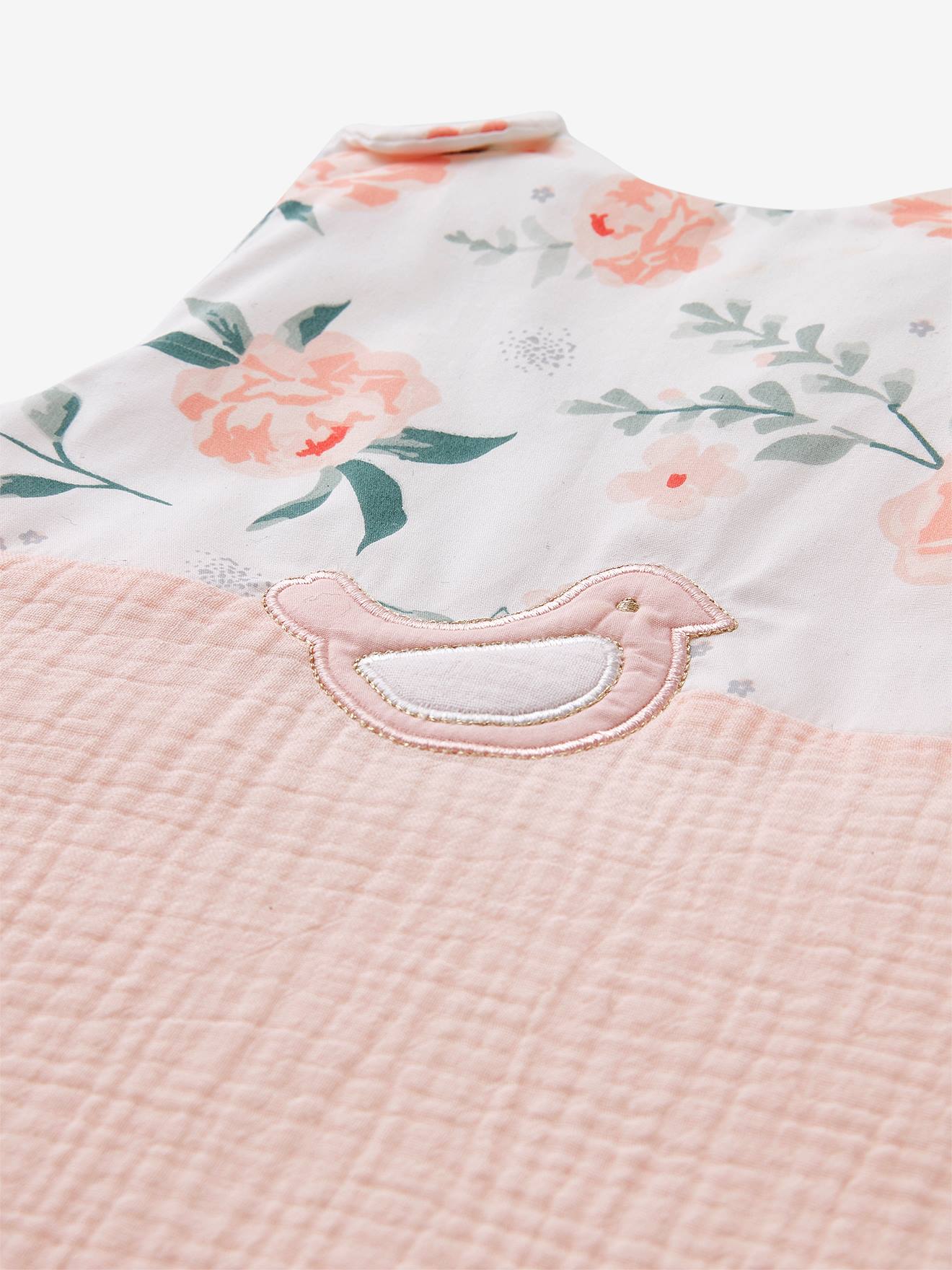 Vertbaudet Ärmelloser Baby Schlafsack ROSENTRAUM Oeko Tex - zartrosa/wollweiß geblümt
