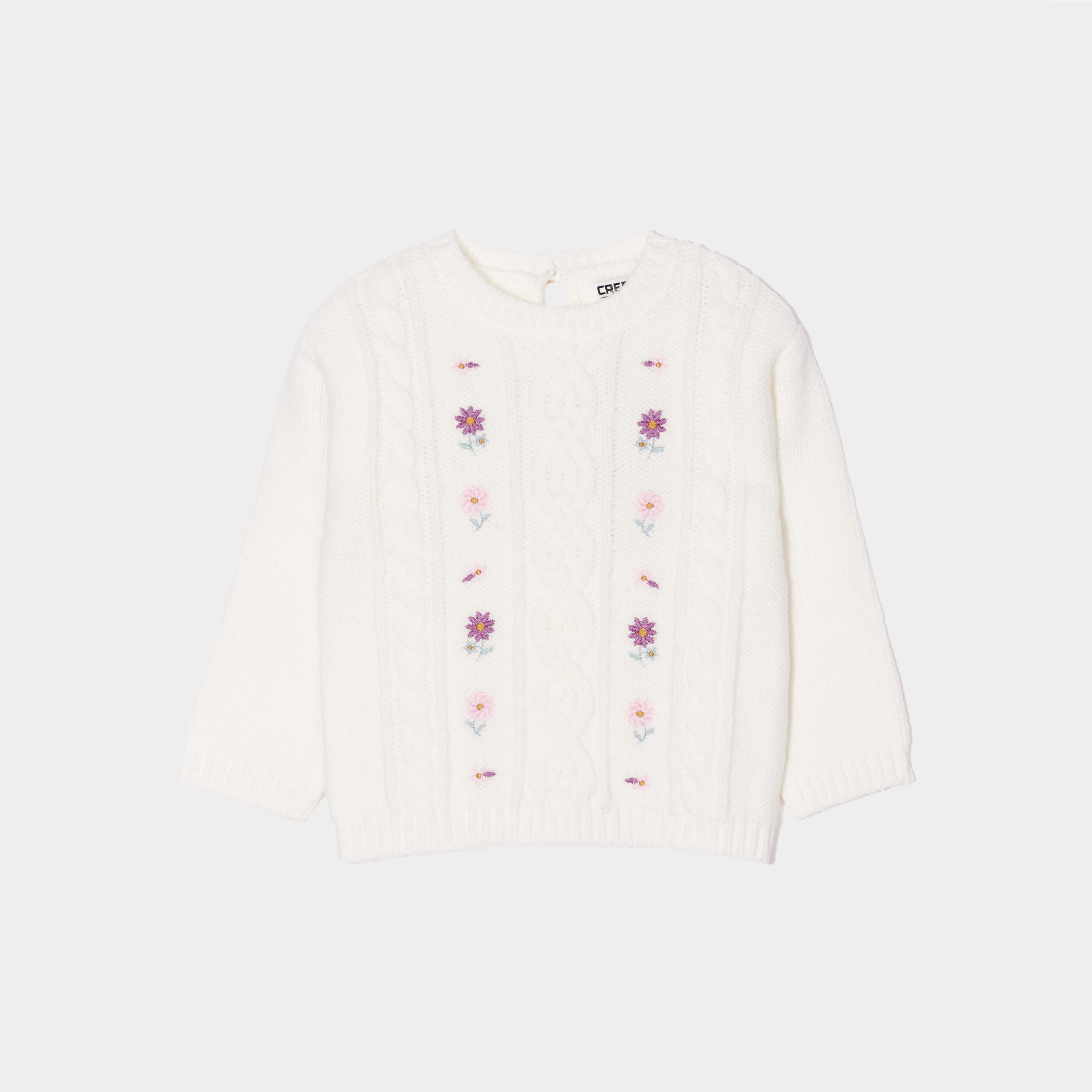 Pull broderie et torsades Creeks blanc bébé fille | La Halle