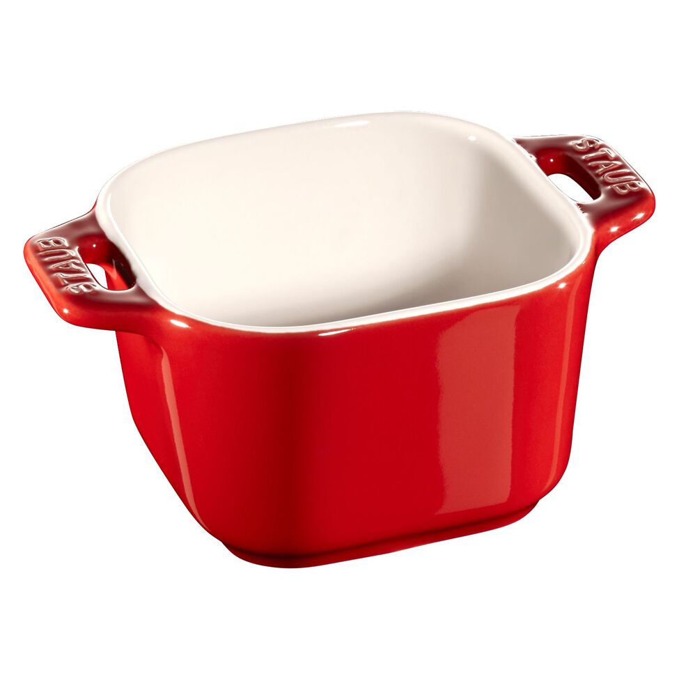 XS Mini Cocotte Set 2-tlg, quadratisch, Kirsch-Rot, Keramik