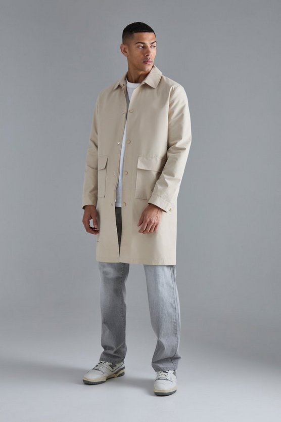 Mittellange Regenjacke mit Taschen-Detail