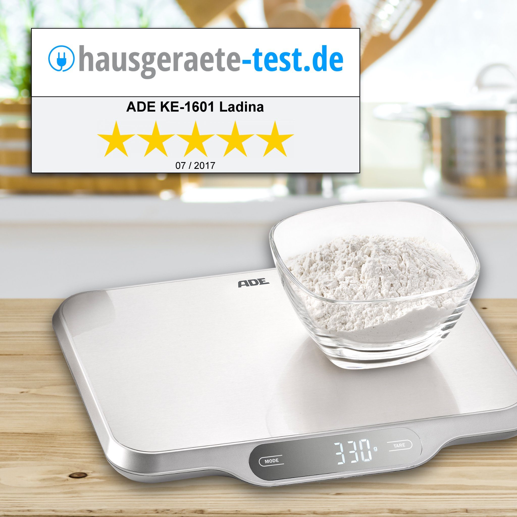 ADE Küchenwaage Waage mit großer XXL-Wiegefläche aus Edelstahl, für präzises Wiegen bis 15kg, mit Zuwiegefunktion (Tara) und Auto-Hold