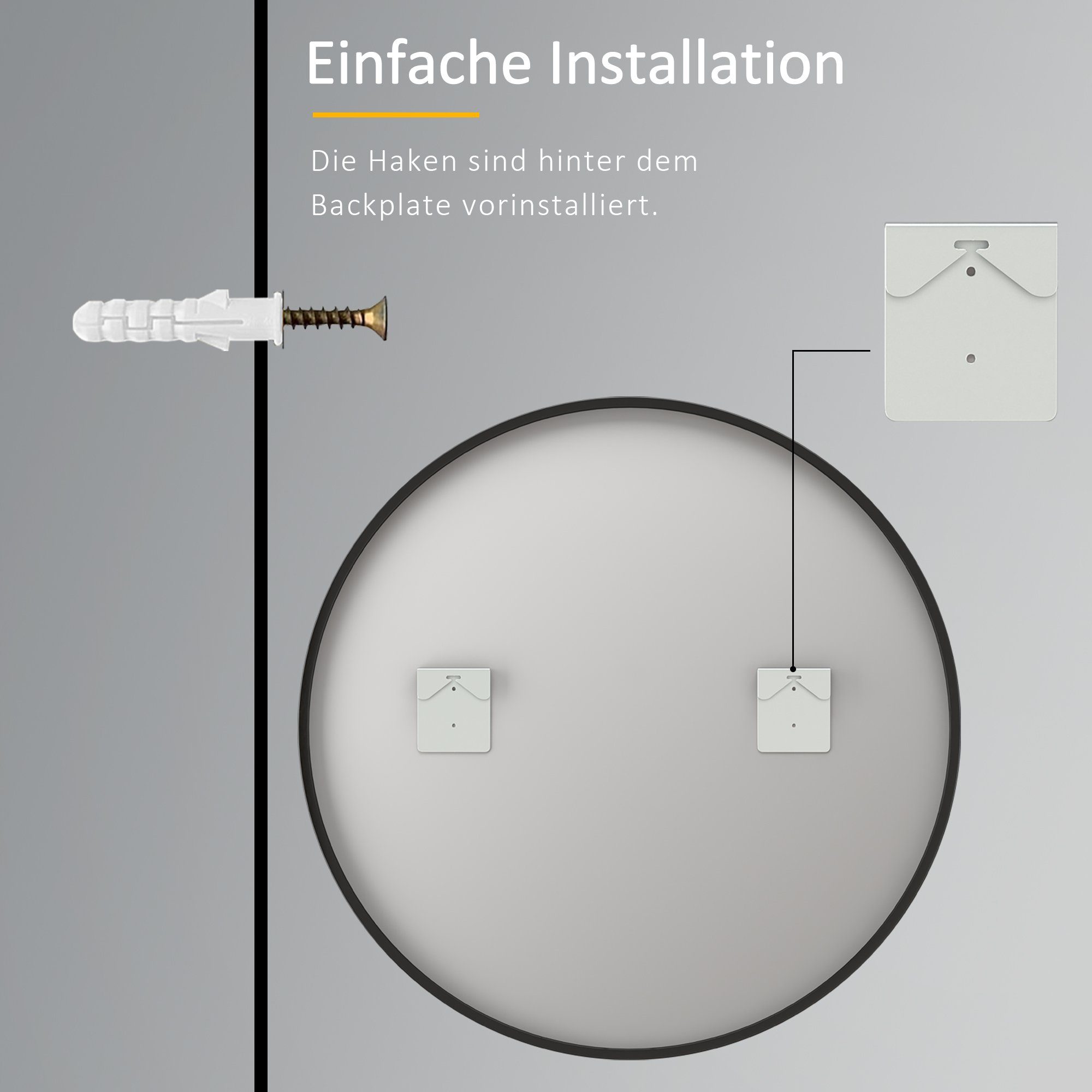 Boromal Rahmenspiegel-rund Wandspiegel Rund 80 cm druchmesser Groß Schwarz Metall Flurspiegel, für Badezimmer Waschtisch Wohnzimmer Schlafzimmer Esszimmer Eingänge