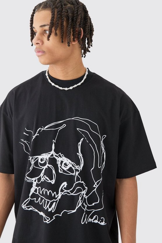 Kastiges Oversize T-Shirt mit Totenkopf-Print