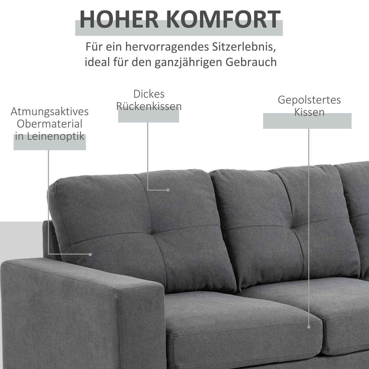 HOMCOM Ecksofa Eckcouch in L-Form, Eckgarnitur in Leinenoptik Couchgarnitur