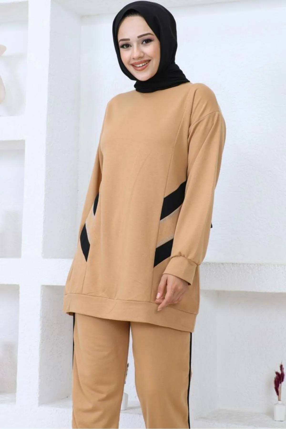 benguen  3401 Zweifädiges Hijab-Set Kamel