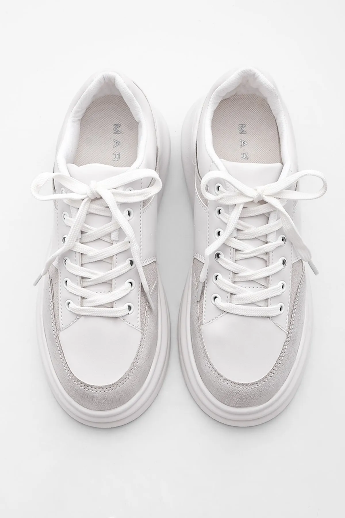 Marjin  Damen-Sneaker mit hoher Sohle, Sportschuhe zum Schnüren, Balbasi weiß