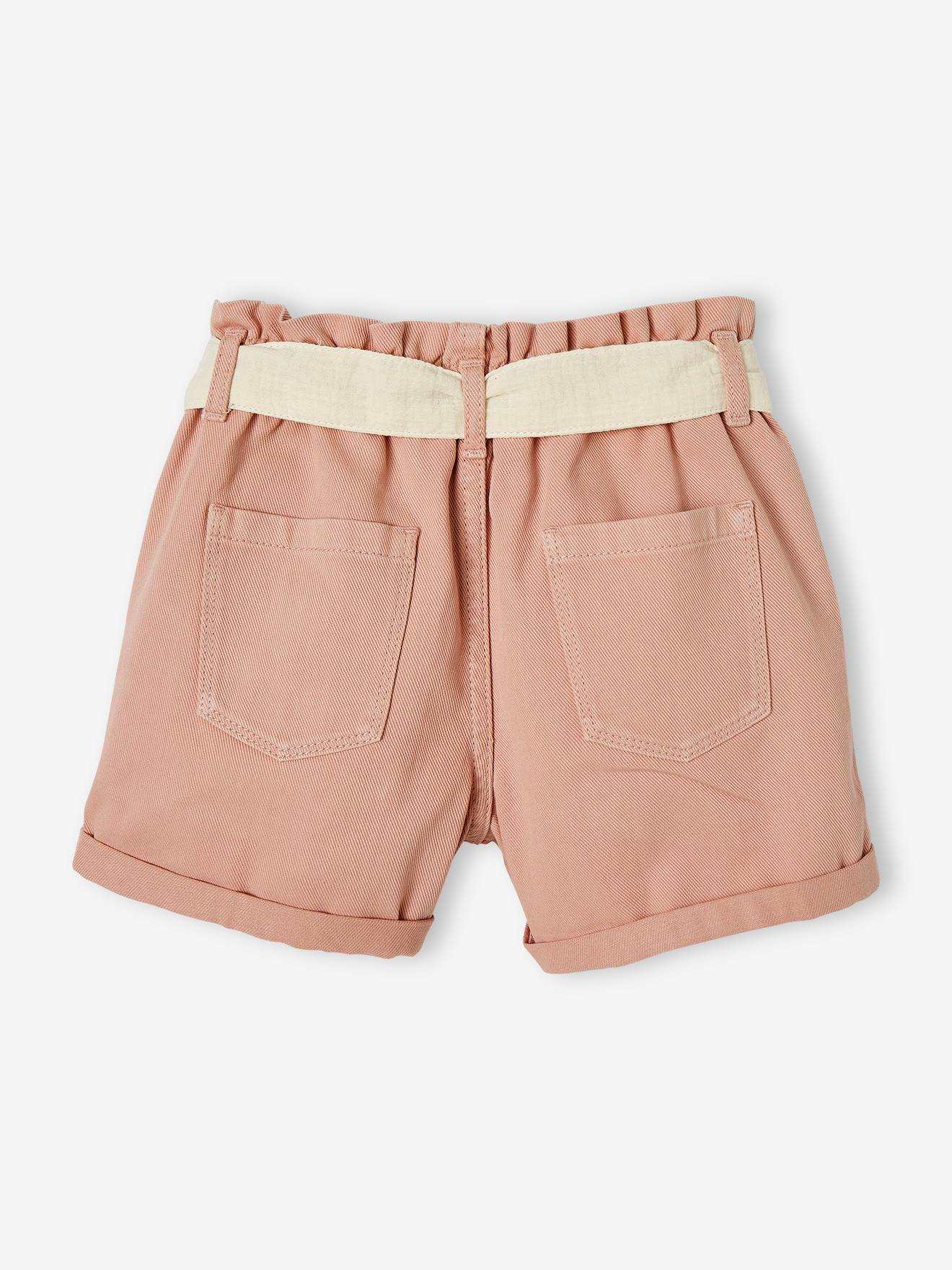 Short style paperbag fille et sa ceinture en gaze de coton vert d'eau