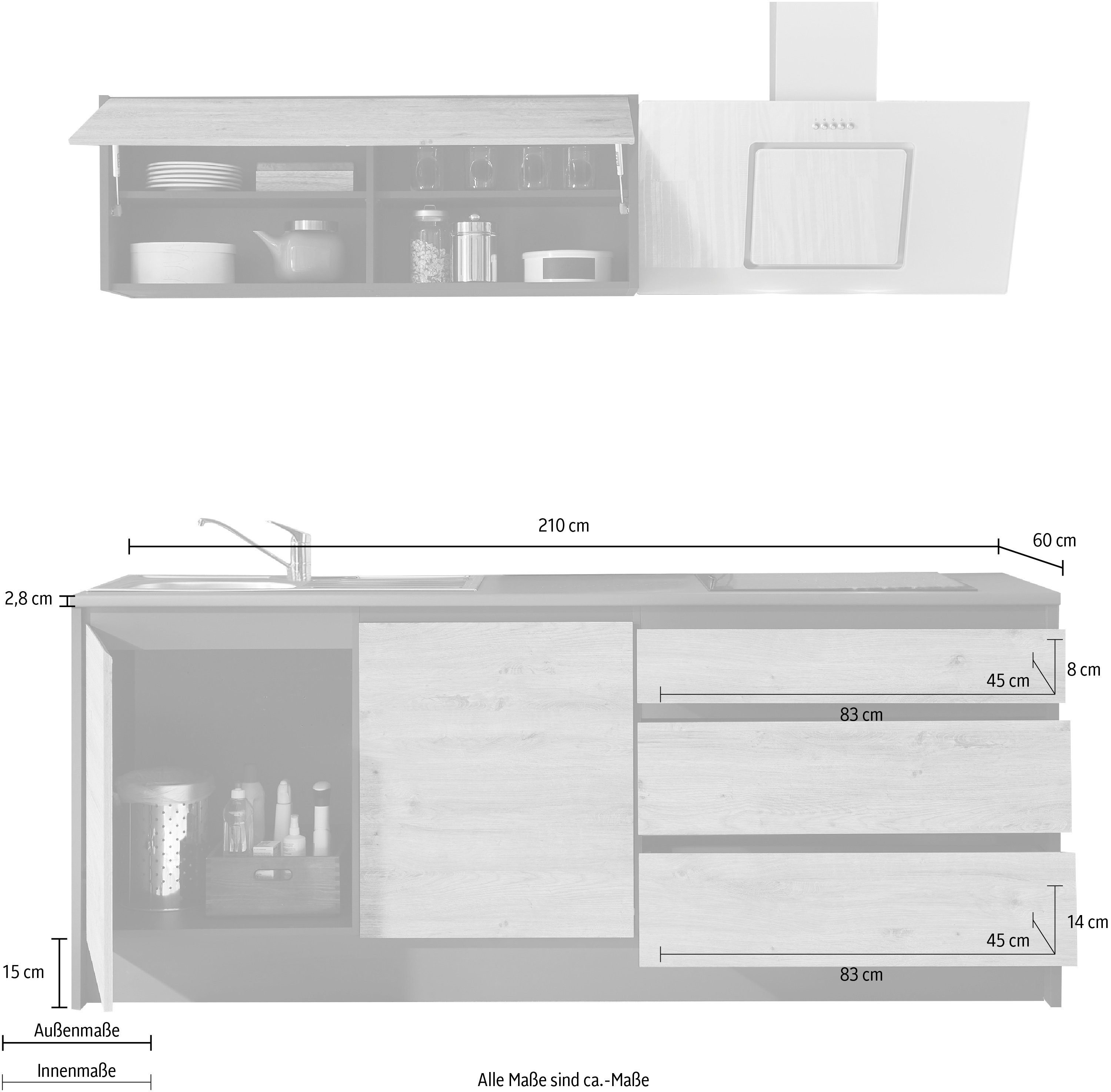 BASIC by Balculina Küchenzeile Less, mit E-Geräten, Breite 210+150 cm